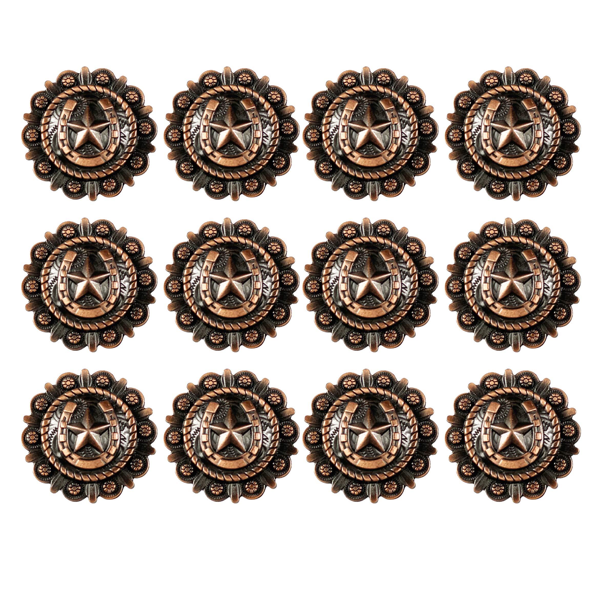 Urbalabs Western Rustic Concho Copper Horseshoe Star Kitchen Cabinet Rustic Drawer Knobs Dresser Knobs Pulls for Country Farmhouse Western Drawer Knob