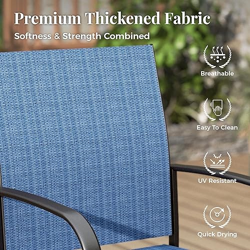 Miniatura 2 de Juego de mesa y sillas de patio de 5 piezas, juego de muebles de comedor al aire libre para 4 personas, 4 sillas de textileno azul y mesa de mesa