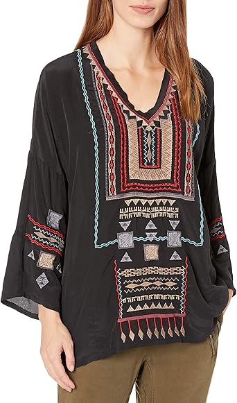 Amazon.com: Biya Johnny Was Blusa negra con detalle bordado rojo y azul  para mujer, Blusa negra con detalles bordados en rojo y azul., XS : Ropa,  Zapatos y Joyería