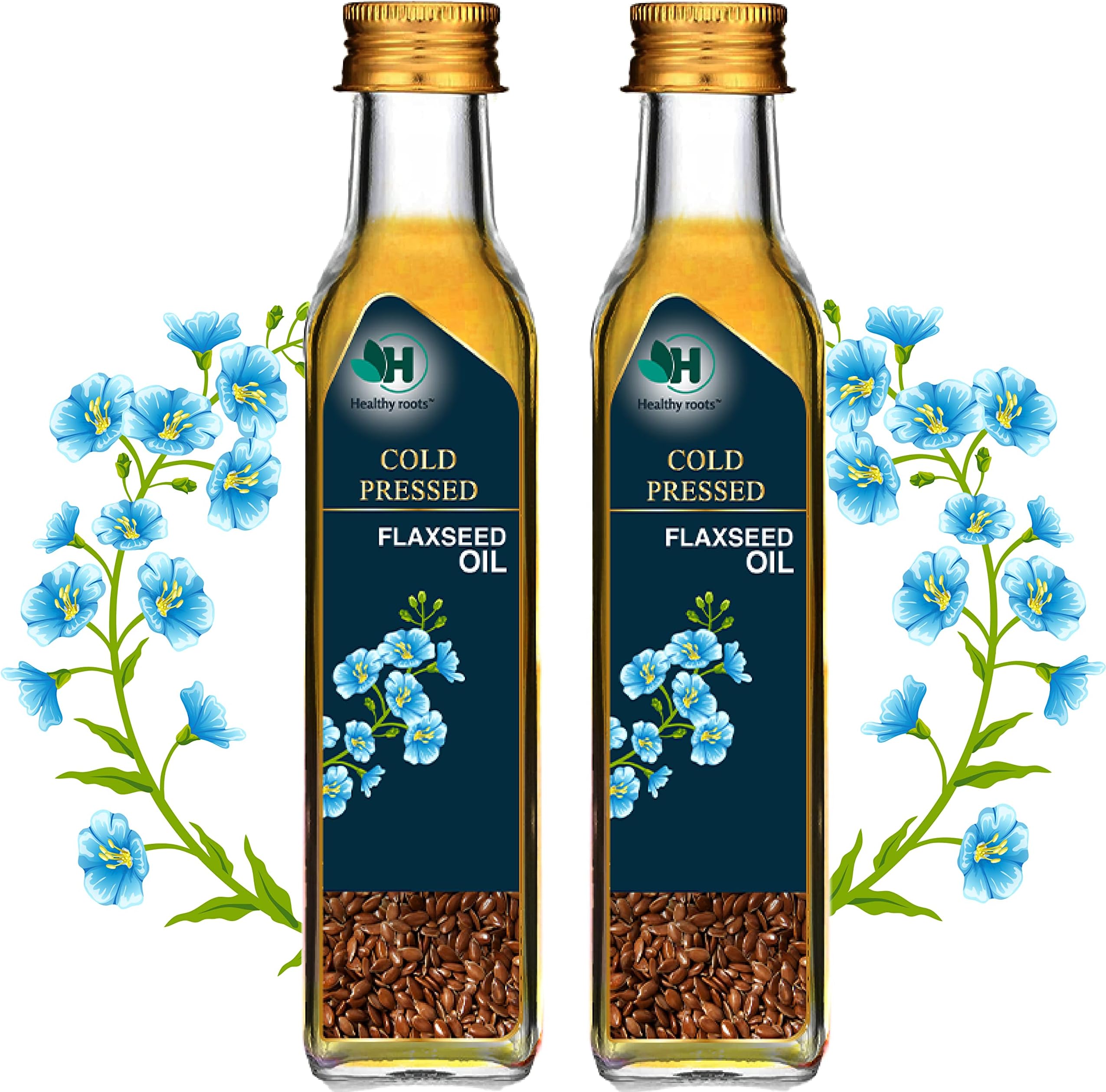 Healthy roots Cold Pressed Flaxseed Oil 100ml (Pack of 2) Glass Bottle | Wood Pressed - Extracted on Wooden Churner | Kolhu/Kacchi Ghani/Chekku