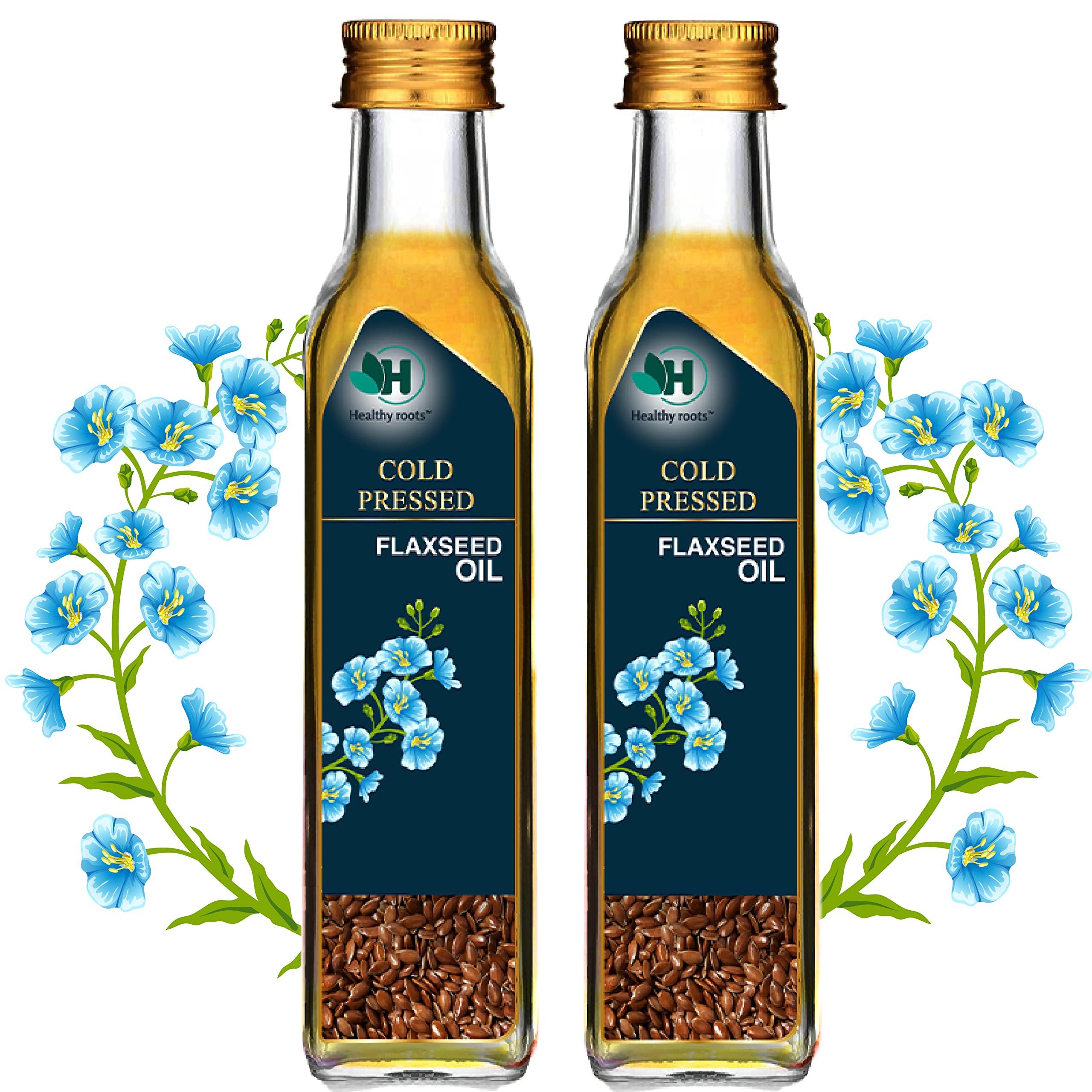 Healthy roots Cold Pressed Flaxseed Oil 100ml (Pack of 2) Glass Bottle | Wood Pressed - Extracted on Wooden Churner | Kolhu/Kacchi Ghani/Chekku