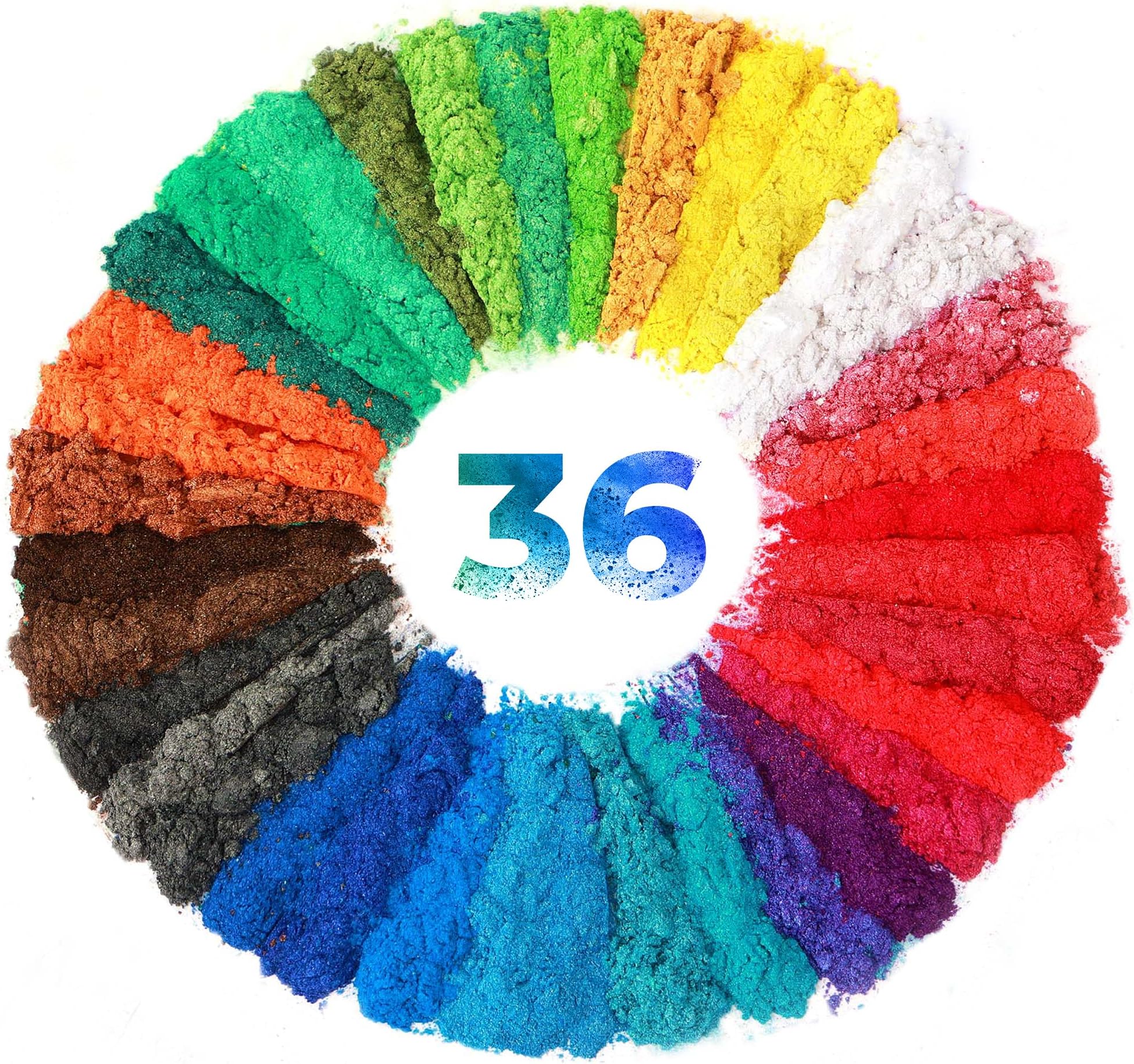 Resiners Mica Powder for Epoxy Resin, 36 Color Epoxy Resin Color Pigment, Cosmetic Grade Mica Powder for Soap Making, Candle Making, Lip Gloss, Art Crafts, Bath Bomb, Resin Supplies - 0.1oz(3g)/Bag