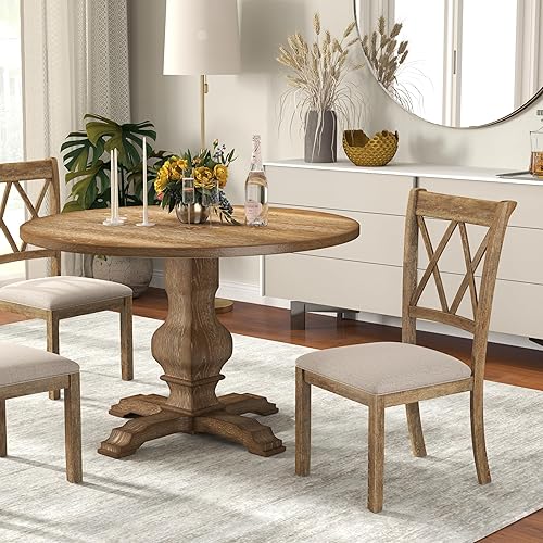 Miniatura 2 de Roundhill Furniture Havre - Juego de comedor de 5 piezas, mesa redonda de pedestal con 4 sillas elegantes, roble