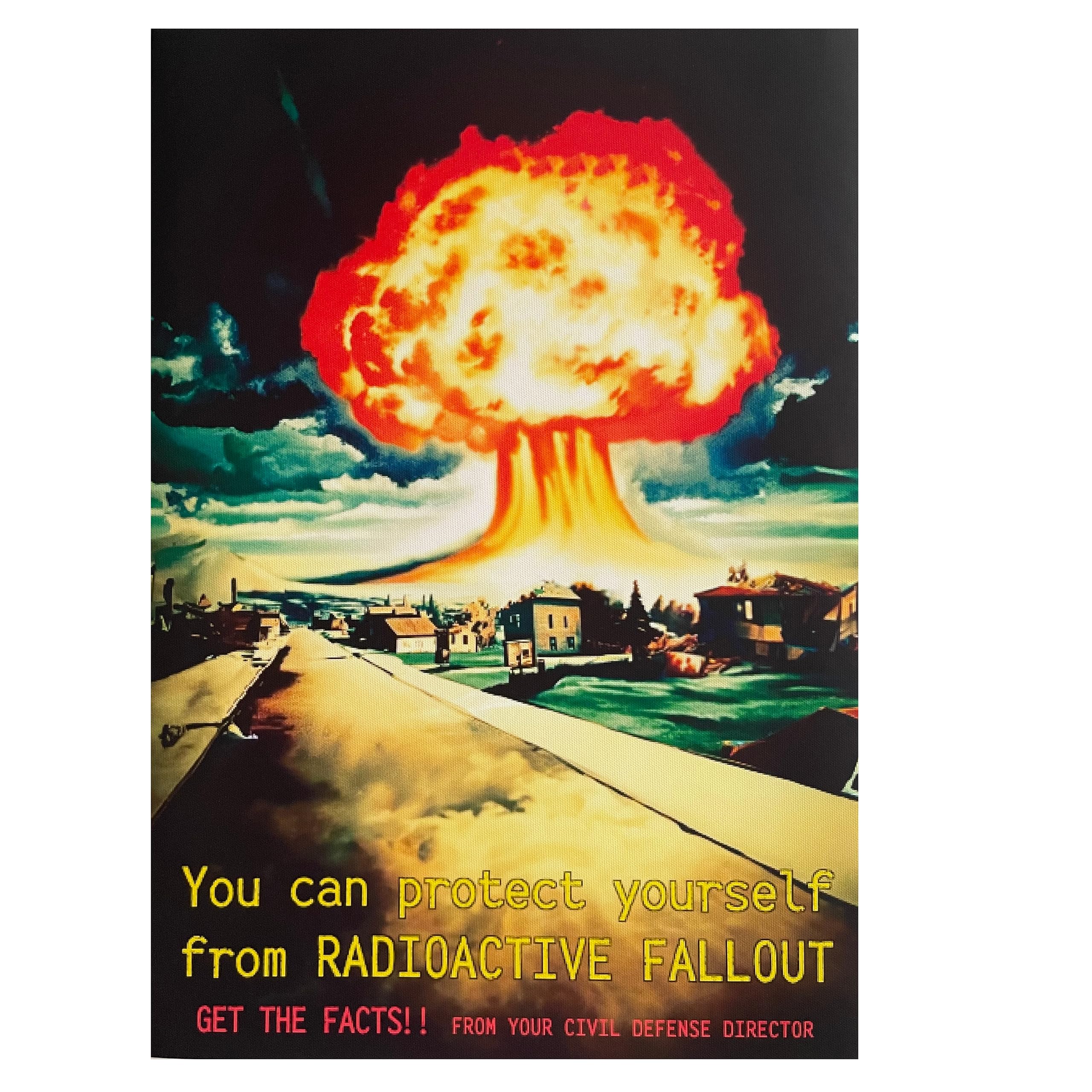 Atomic Bomb Poster Nuclear Blast Warning Sign Nuke Explosion Print 1950s Style