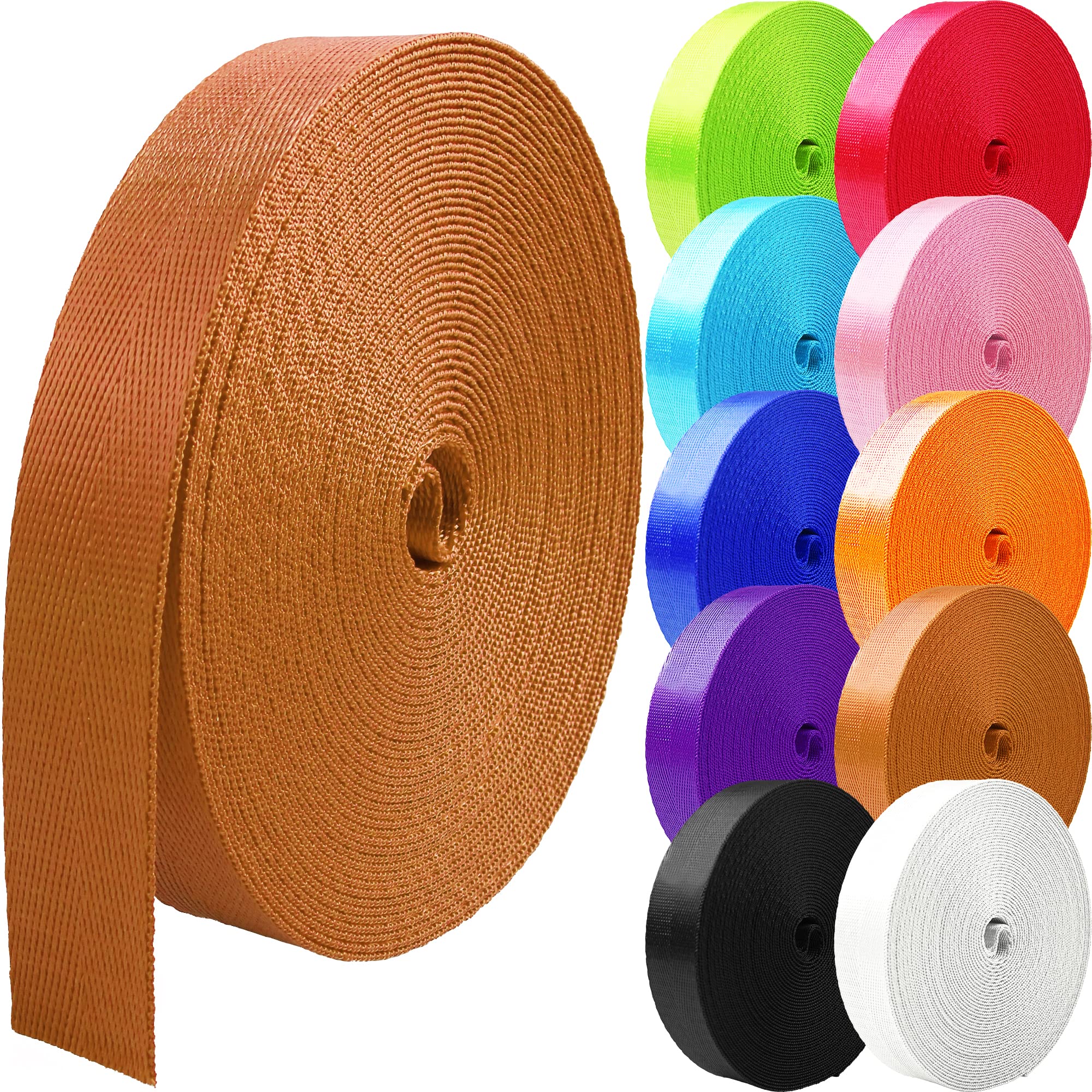 Grosun Nylon Webbing 1 inch 1.5 inch 2 inch Webbing Nylon Strap Backpack Straps Belt, 10 25 50 3.3 Yards Webbing