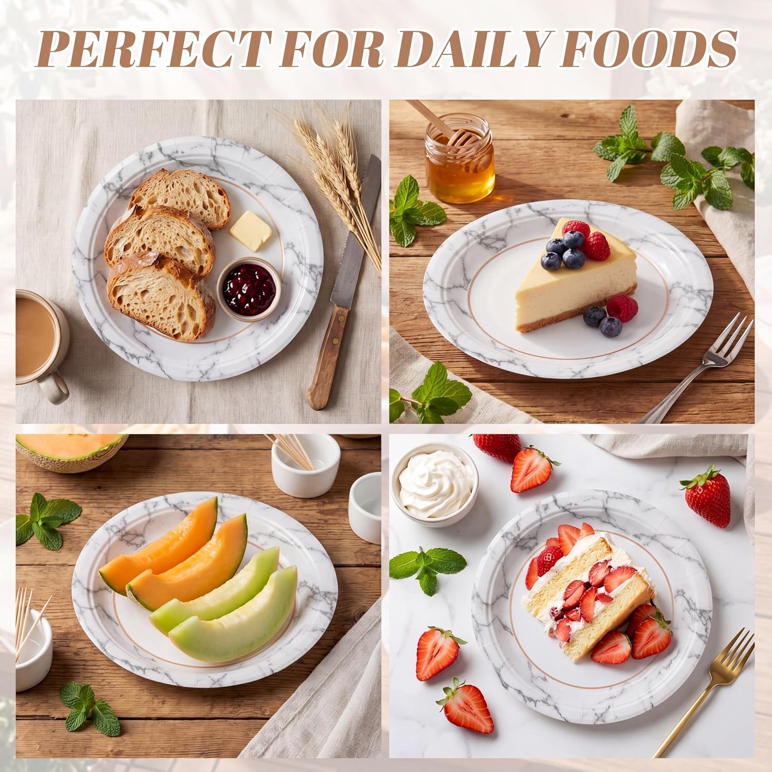 FillTouch 400 Pack 7 Inch Disposable Paper Plates, Marble image 3