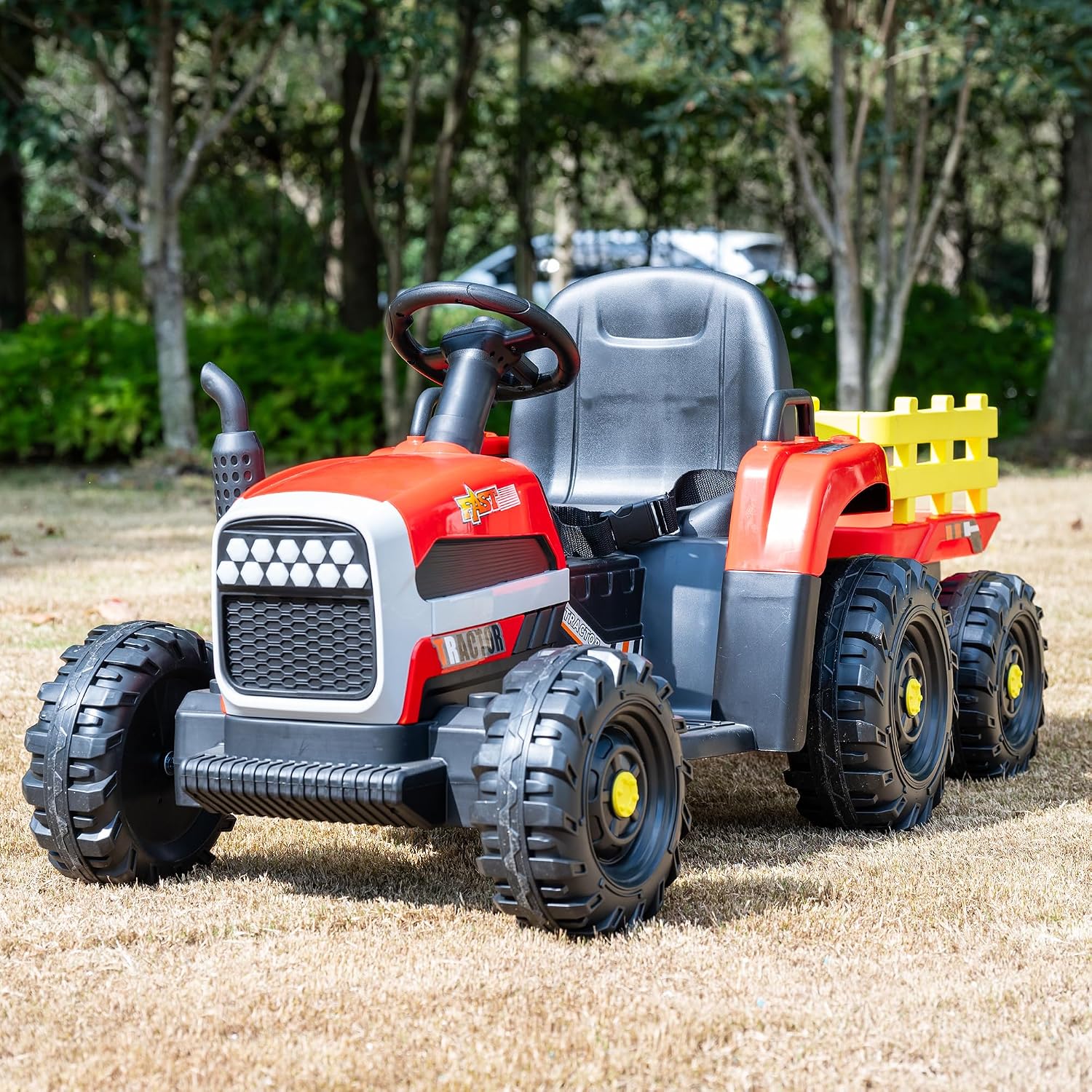 24V Kids Ride On Tractor with Trailer, 400W Motor 6-Wheel Electric Farm Truck, Parent Remote, Bluetooth, Soft Start, 3-Speed, Battery Powered Toy Gift for Boys Girls, Red