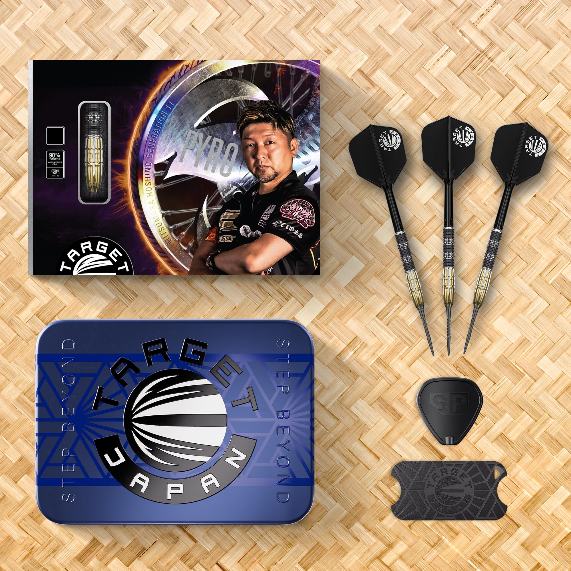 Target Japan Pyro G11 Freccette con Punta in Acciaio e Kflex, 22G/24G | Set di Freccette al 90% Tungsteno, Alette e Aste K-Flex No.6, Punta Swiss Point Storm Surge, Giocatore Mitsumasa Hoshino Gen 11