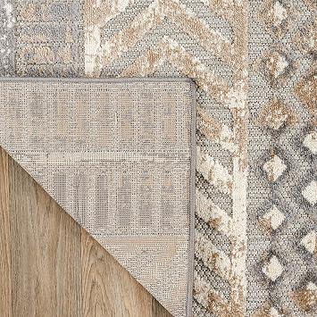 Rugshop Distressed Geometric Indoor/Outdoor Beige Area Rug Modern Tribal Stripe, Durable Stain Resistant Perfect for Patio, Backyard, Deck and Outdoor Lounge 10' x 14'