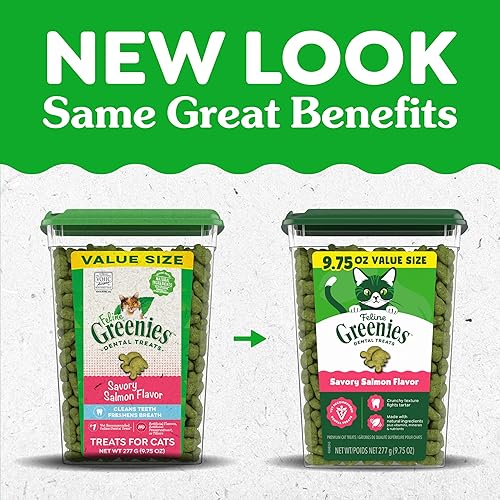 Miniatura 2 de Golosinas dentales naturales Greenies para gatos adultos recomendadas por veterinarios, sabor delicioso a salmón, envase de 9.75 oz