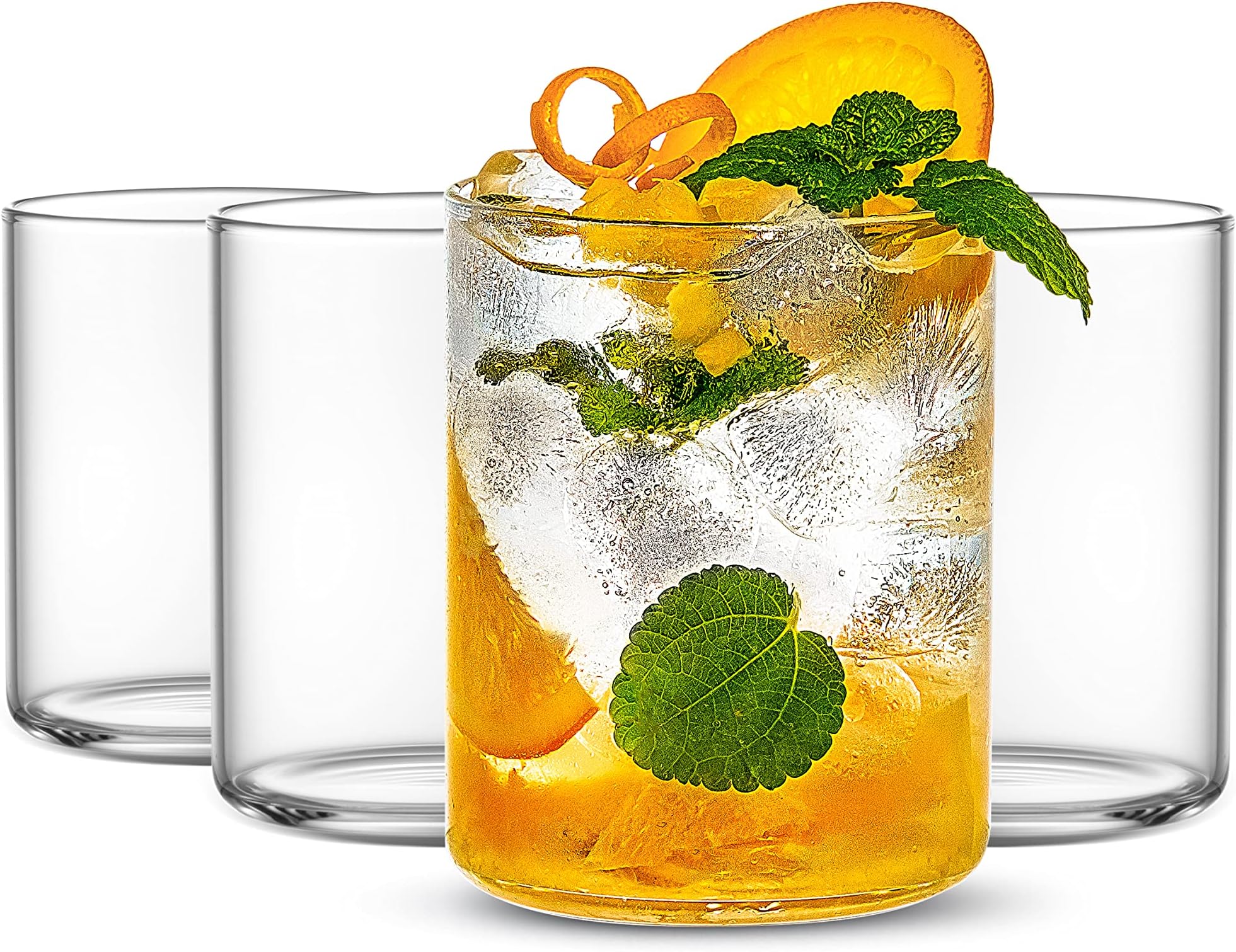 LUXU Thin Whiskey Glasses 15 oz,Premium Water Glasses Set of 4,Clear Glass Cups For Water, Juice, Beer, Drinks, and Cocktails and Mixed Drinks (15 OZ)