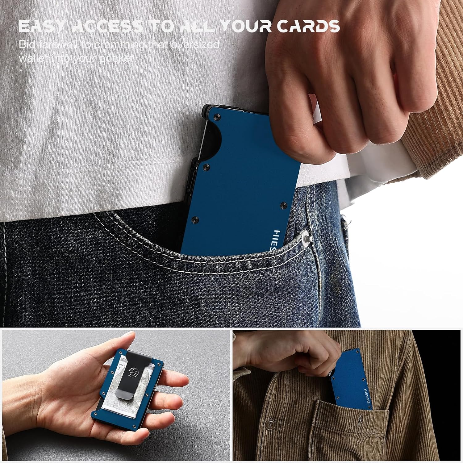 Compatible with MagSafe Wallet, Slim Wallet for Men with Money Clip, Rfid Blocking Metal Card Holder, Minimalist Magnetic Wallet Compatible with iPhone 16/15/14/13/12 Series - Navy Blue - Image 6