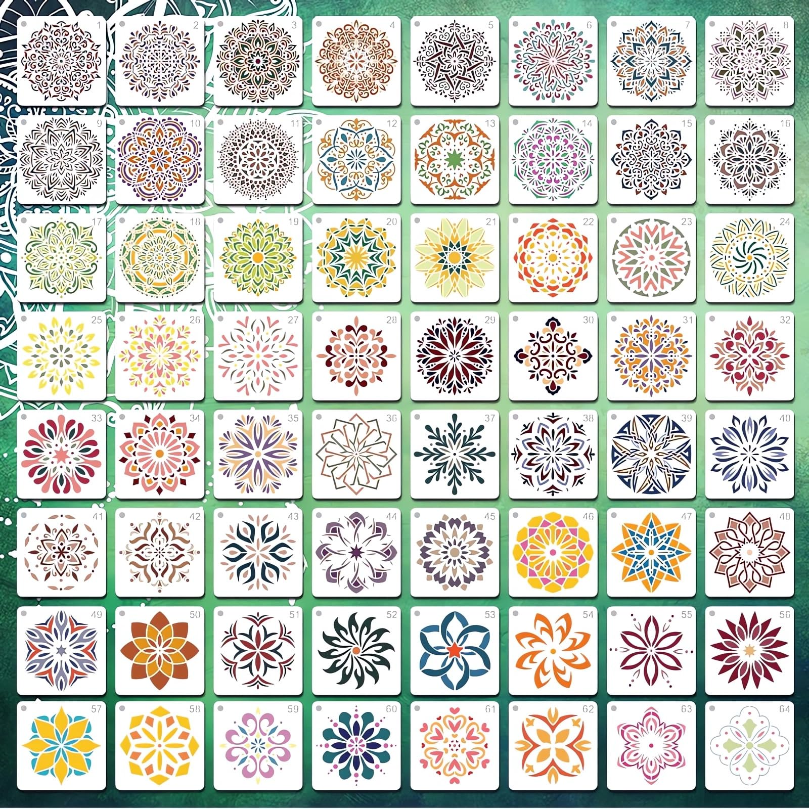 Mandala Stencils for Painting, 64PCS 4.7x4.7 Rangoli Stencils for Crafts & Home Decor