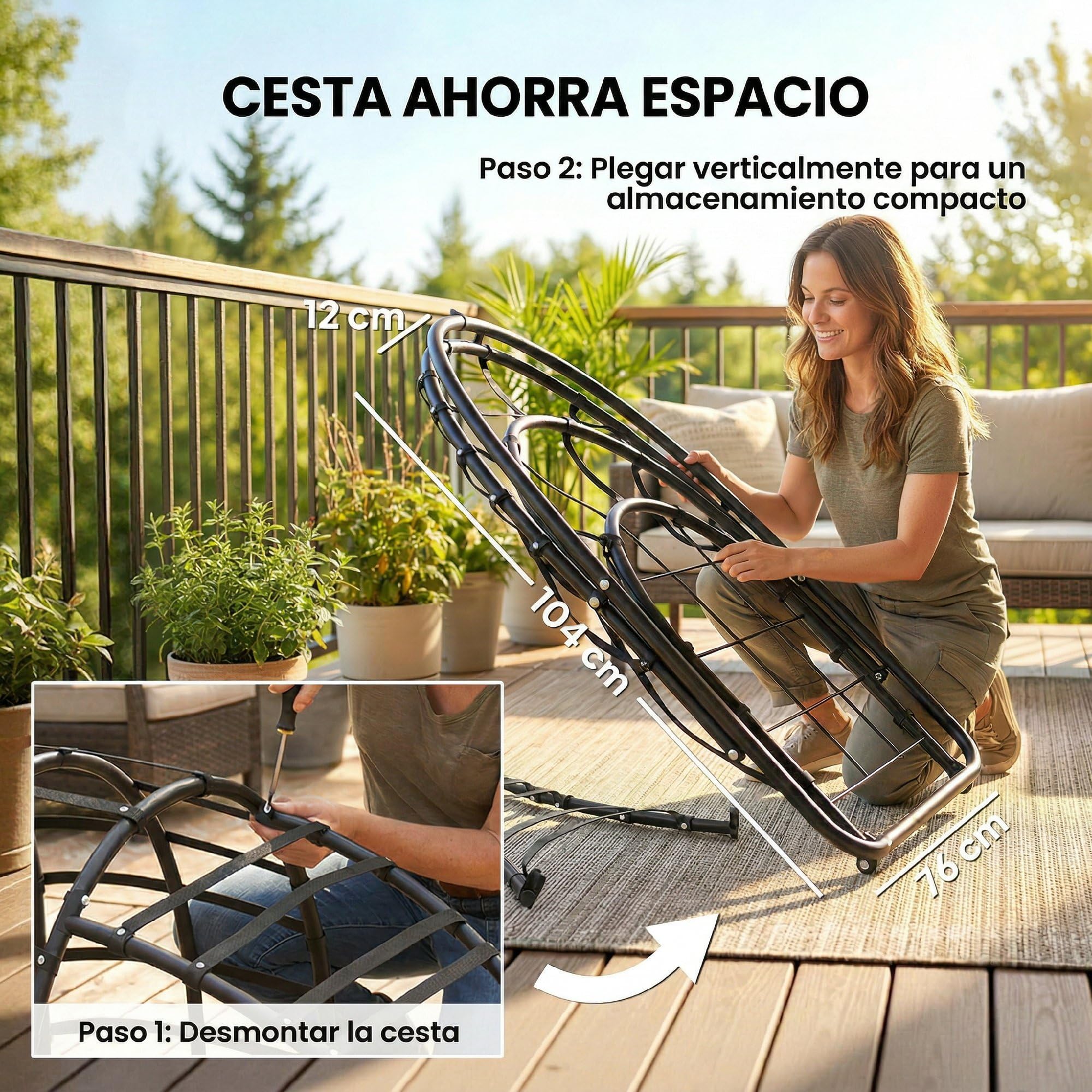 Outsunny Silla Colgante Huevo con Soporte, Sillón 120 kg Gris Oscuro | Cesta Plegable, Reposacabezas, Cojín, Bolsillo Lateral, Jardín, Interior, Exterior
