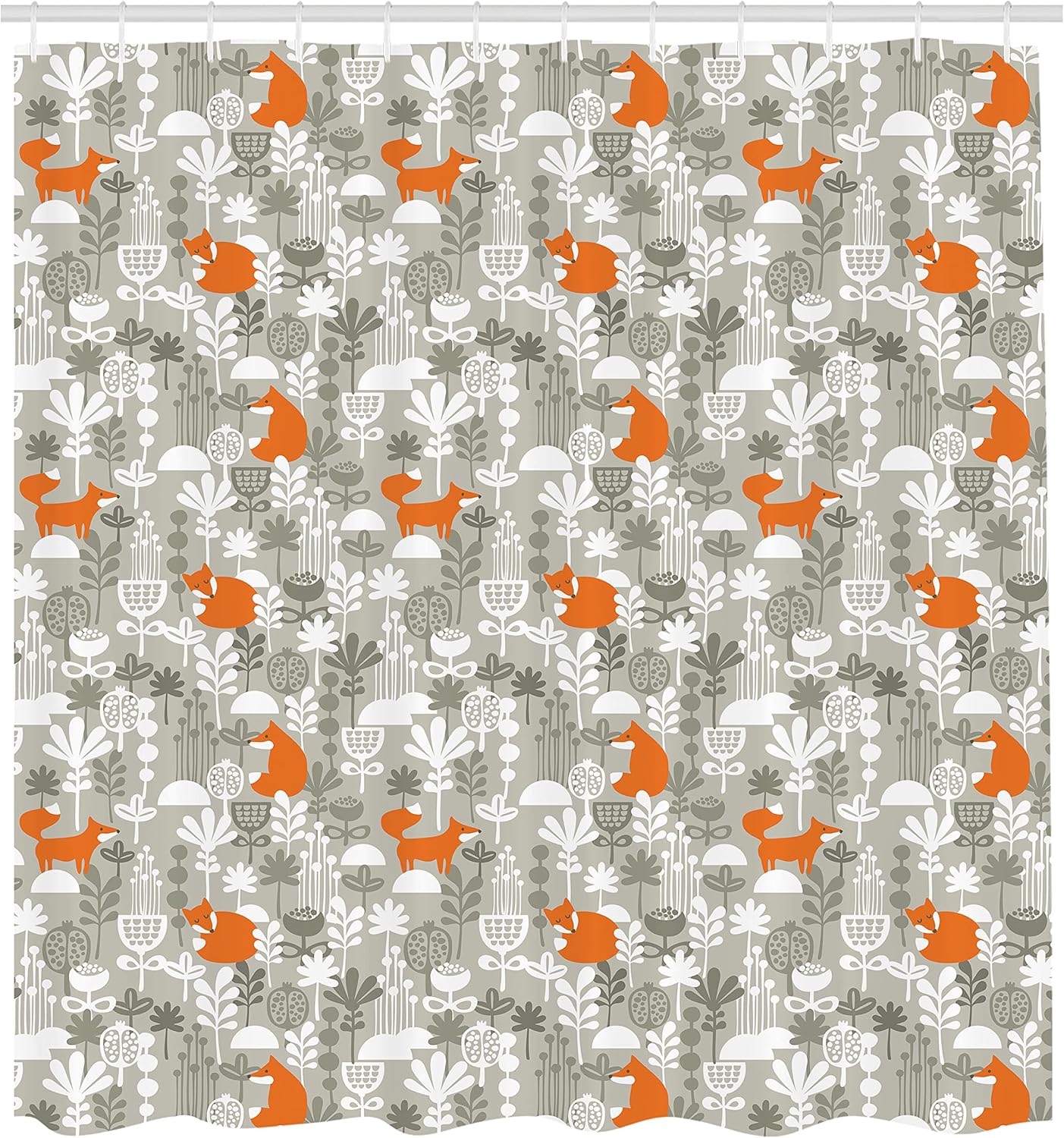 Ambesonne Fox Shower Curtain, Fox in The Winter Forest Abstract Cartoon Trees and Nature Animal Pattern, Cloth Fabric Bathroom Decor Set with Hooks, 69" W x 84" L, Green Orange