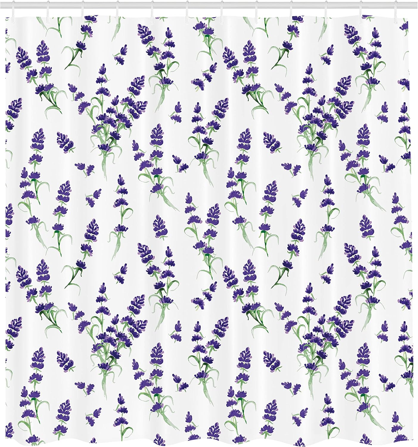 Ambesonne Flower Shower Curtain, Watercolor Lavender Flowering Fragrant Pale Plant Essential Oil Extract Temperate, Cloth Fabric Bathroom Decor Set with Hooks, 69" W x 75" L, Violet Green