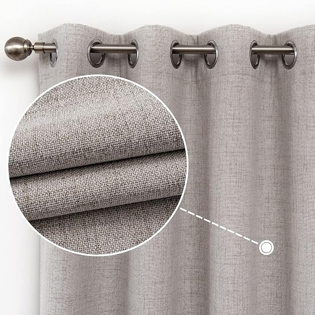 CUCRAF Linen Look Full Blackout Curtains Set with Eyelet Thermal Insulated Bedroom Curtains with Coating Back Layer for Bedroom Nursery 46 x 72 Inch Off White Pack of 2