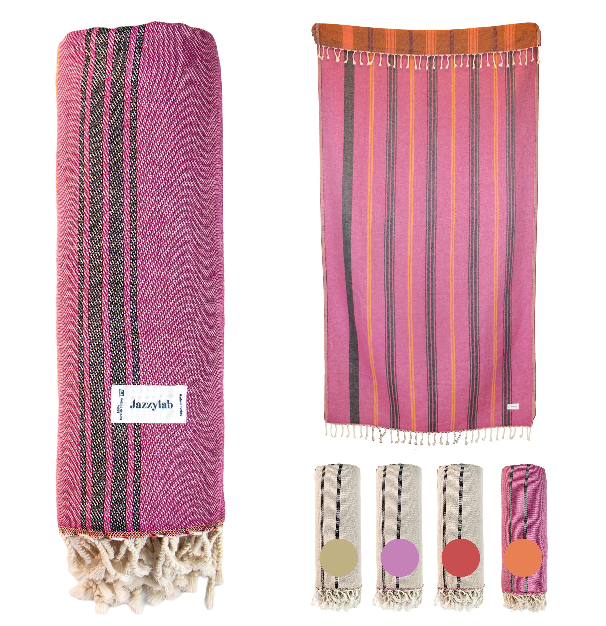 AURORA Peshtemal Hammam | Asciugamano in 100% cotone | Tessitura jacquard artigianale | Telo bagno, mare o sauna leggero e ad asciugatura rapida | Frange fatte a mano | AURORA-Arancione, 100x200 cm