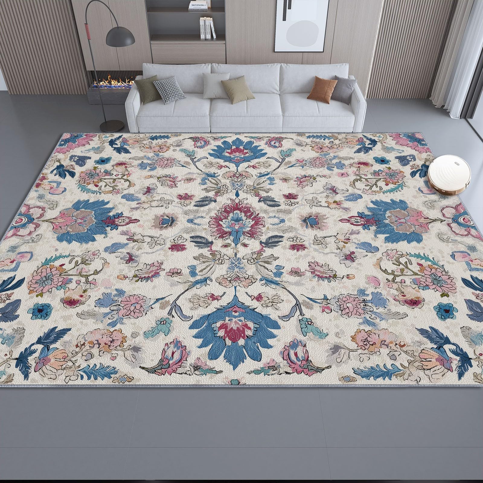 Paillasson Intérieur Bohème Floral Anti-Glisse Résistant 90x150 cm Absorbant Rose