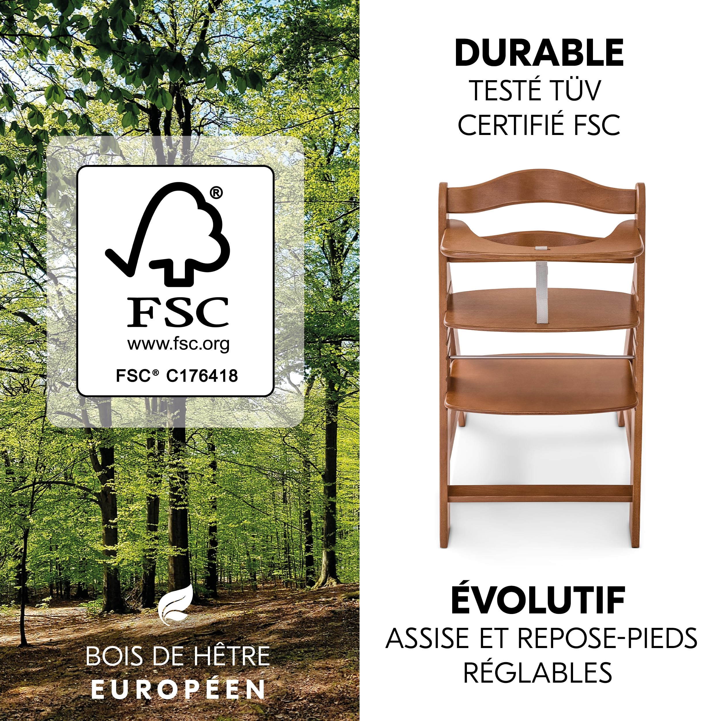 hauck Chaise Haute Bébé Alpha+ avec Siège Nouveau-né Premium - Walnut | Chaise haute évolutive en bois, de la naissance à 90 kg, inclus assise bébé avec réducteur, coussin, idéal pour repas