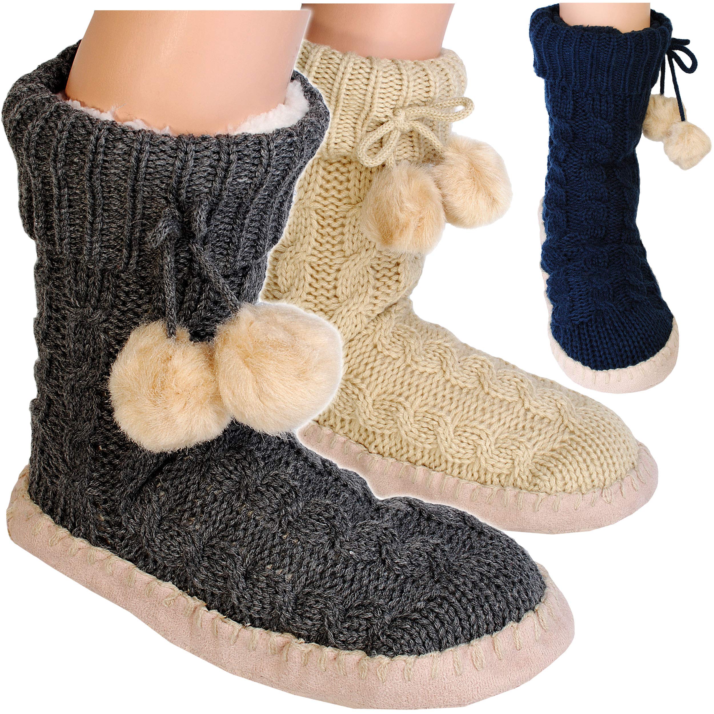 alles-meine.de GmbH 3 Paar Hüttenschuhe/Pantoffel/Hausschuhe - Strick - FARB-Mix - Flausch gefüttert - Größe 36 bis 41 - Sohle rutschfest - für Kinder & Erwachsene - Pl..
