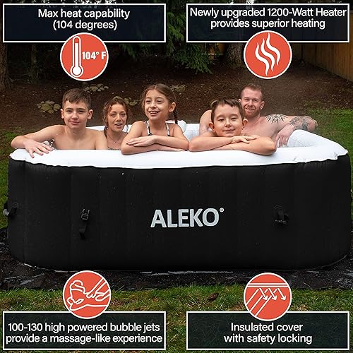 Miniatura 84 de ALEKO Spa inflable para bañera de hidromasaje Burbuja de chorro personal de alta potencia con cubierta ajustable y 3 cartuchos de filtro 265