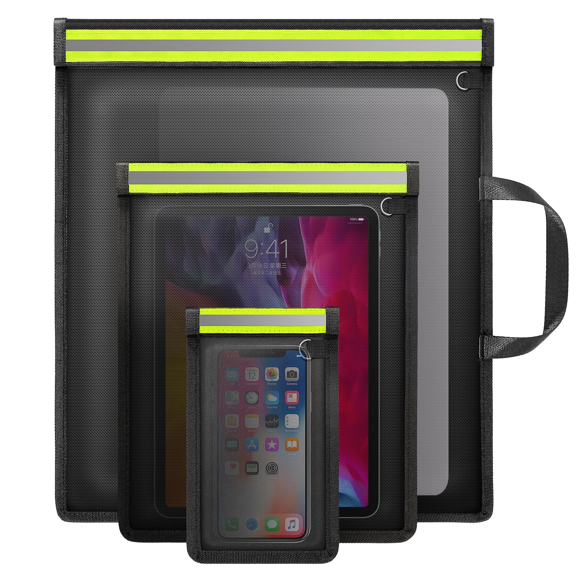 Azonee Faraday Bags for Phones, 3 Pack Faraday Bags EMP Proof for Laptops, Tablets and Car Keys, Faraday Key Fob Protector with Reflective Strip for Anti-Theft Anti-Tracking