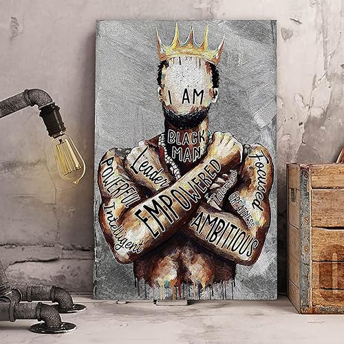 Miniatura 2 de Arte de pared de hombre negro, póster de hombre afroamericano con texto en inglés "I Am Empowered King", frases motivacionales, retrato de hombre