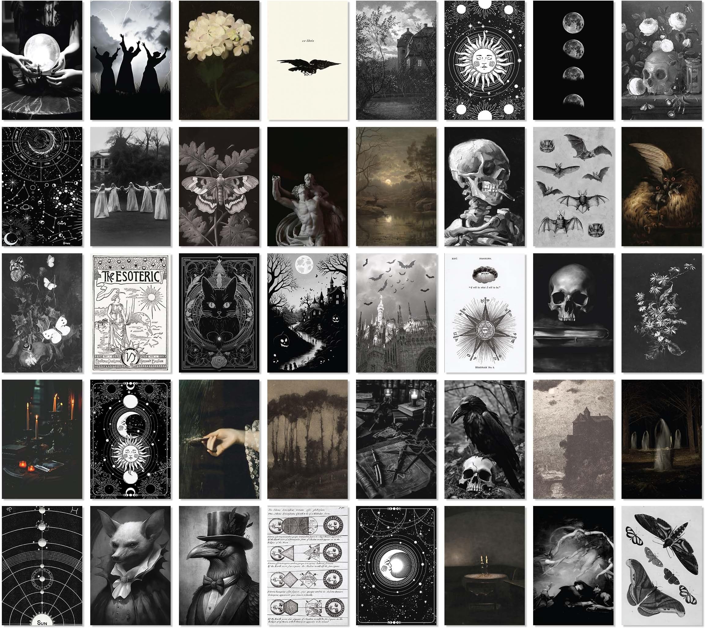 97 Decor Witchy Decor Aesthetic - 40 Pcs Gothic Wall Decor, Moody Spooky Home Decor, Goth Room Decor for Bedroom, Gothic Halloween Decor, Scary Creepy Wall Art Prints, Dark Witchy Wall Collage (4"x6")