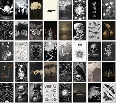 97 Decor Witchy Decor Aesthetic - 40 Pcs Gothic Posters Moody Spooky Home Decors, Gothic Halloween Decorations, Scary Creepy Wall Art Prints, Dark Witchy Wall Collage 4"x6"