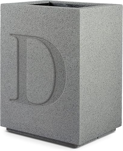 Miniatura 2 de PolyStone Monogram D - Maceta de columna alta y moderna para exterioresinteriores, 23 pulgadas de largo x 18 pulgadas de ancho x 30 pulgadas de