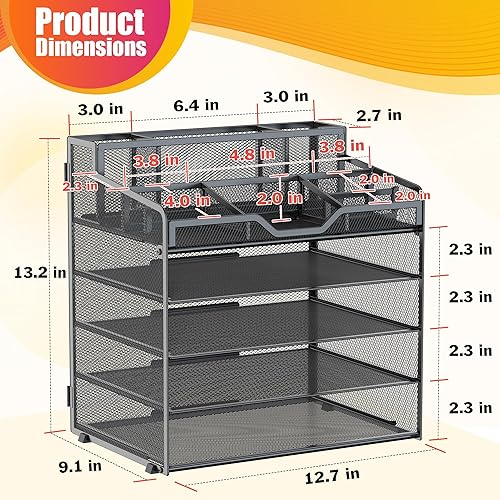 Miniatura 3 de Docnest Organizador de escritorio de malla de 5 niveles para suministros de oficina de papel, bandeja multifuncional para cartas con 5