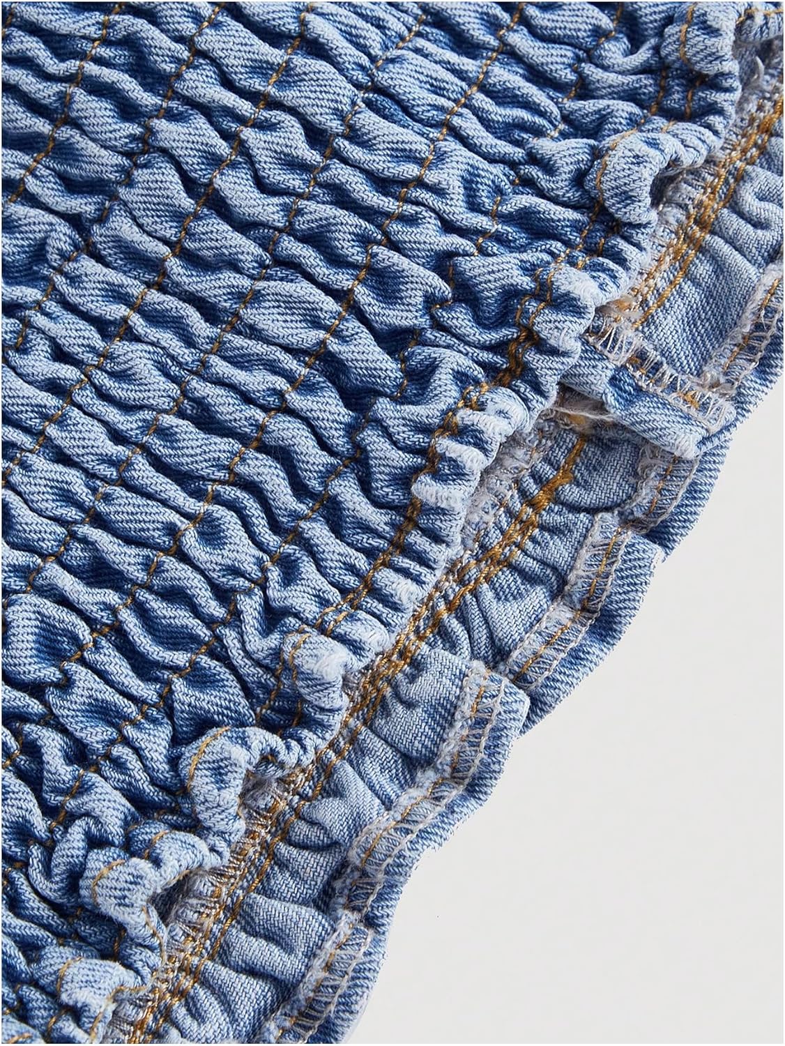 MakeMeChic Women's Shirred Denim Vest Tops Tie Backless Slim Fit Halter Crop Top - Image 4