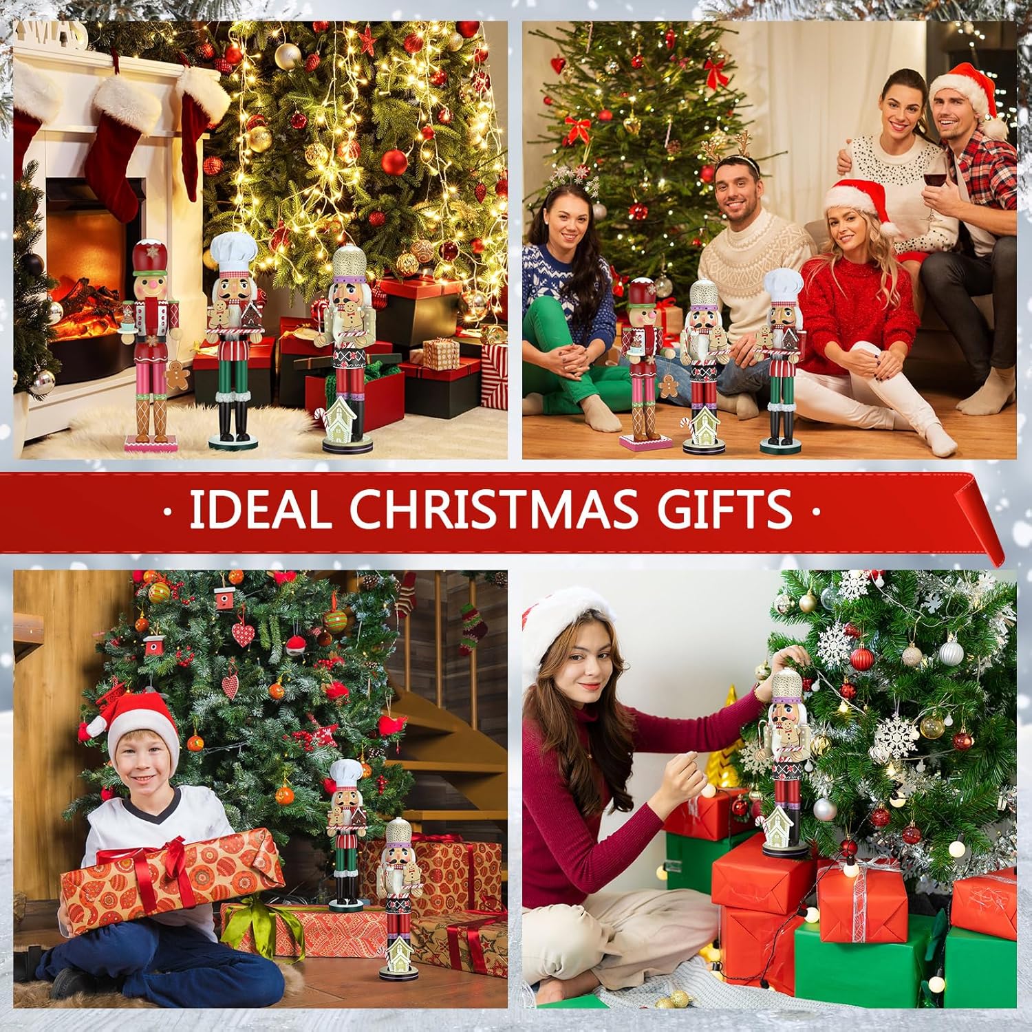 Namalu Set of 3 Christmas Nutcracker 14-15 Inch Wooden Gingerbread Man Chef Nutcracker Figures for House Holiday Party Shelve Desktop Table Christmas Decorations Handmade Collectible Xmas Gifts