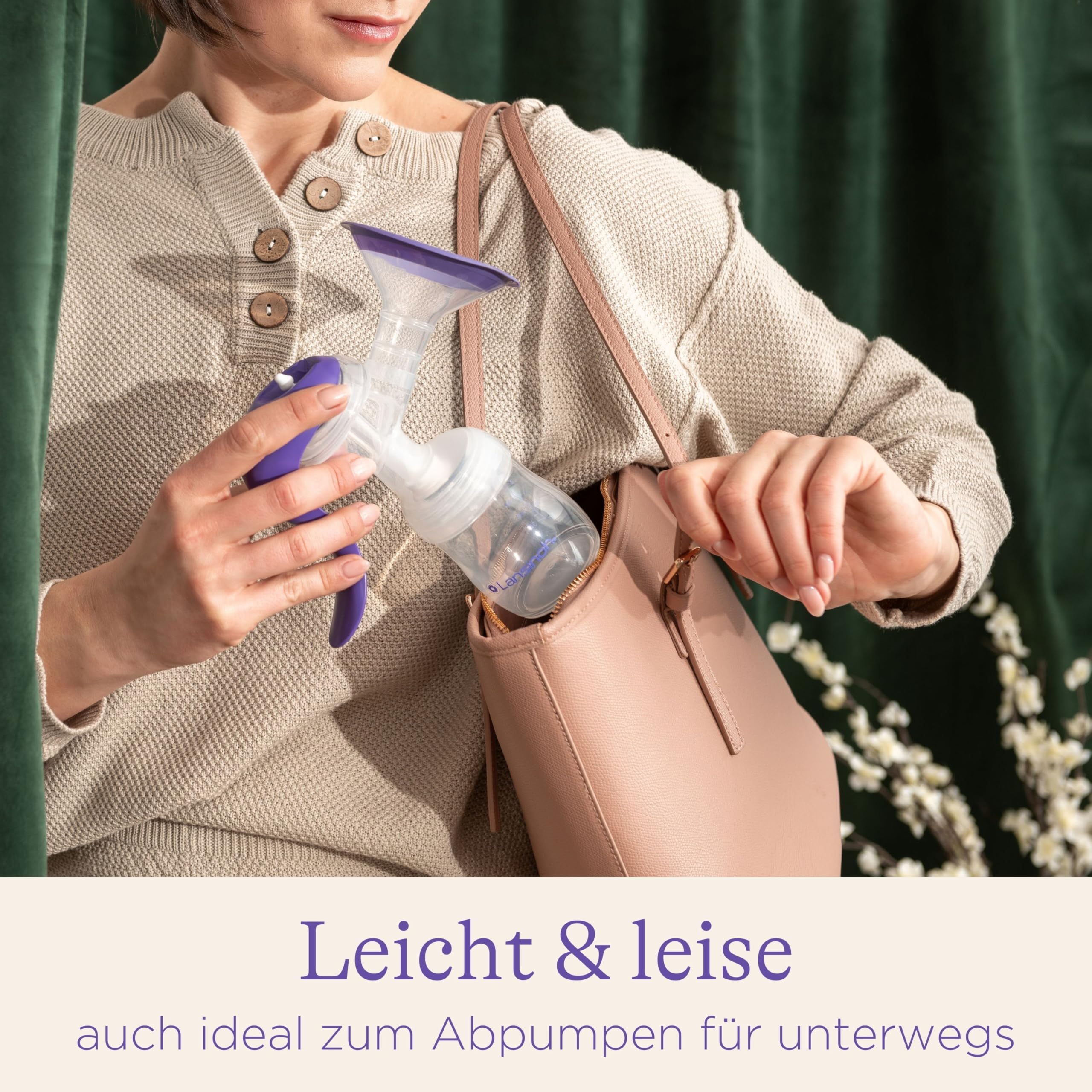 Lansinoh Handmilchpumpe - leichte und leise Milchpumpe für unterwegs - mit Easy-Express Griff für müheloses Pumpen - einstellbare 2-Rhythmen-Technologie