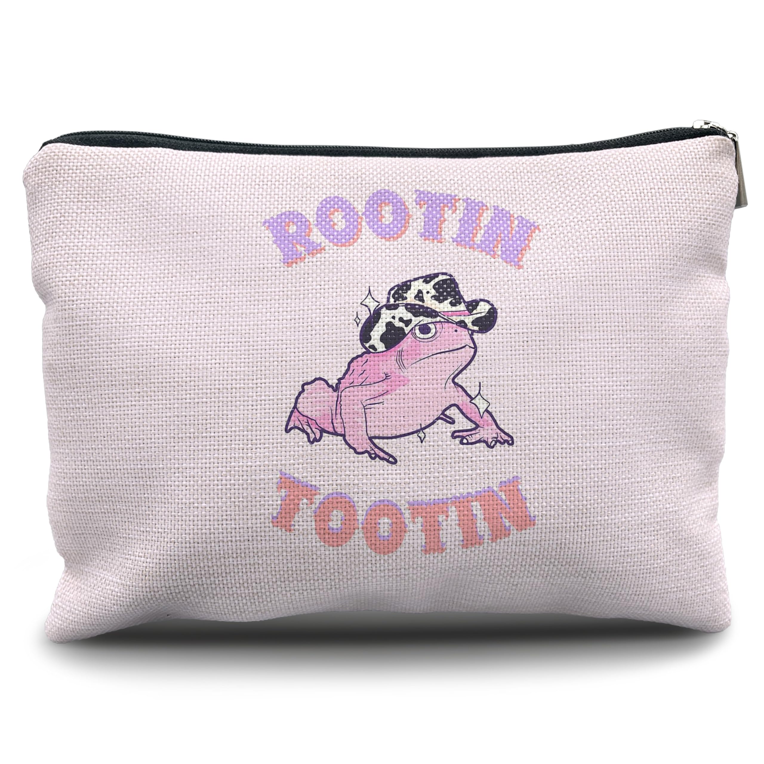 Nogrit Rootin' Tootin' Retro Western Cowgirl Frog, Western Makeup Bag,Pink Frog Linen Makeup Bag,Cowgirl Gifts for Teen Gi...
