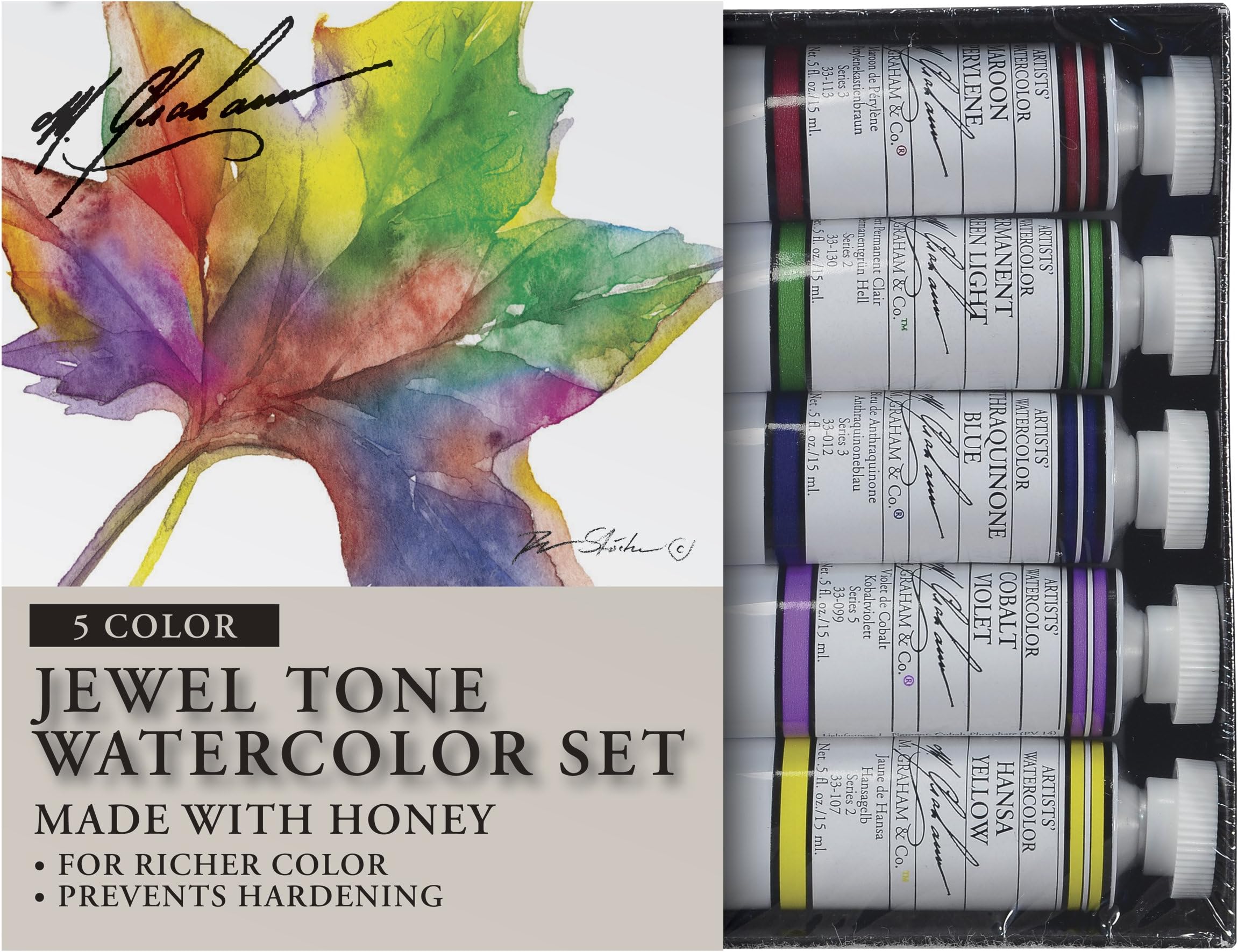 M. Graham Artists' Watercolour Paint 15 ml Tubes, Jewel Tone 5 Colour Set