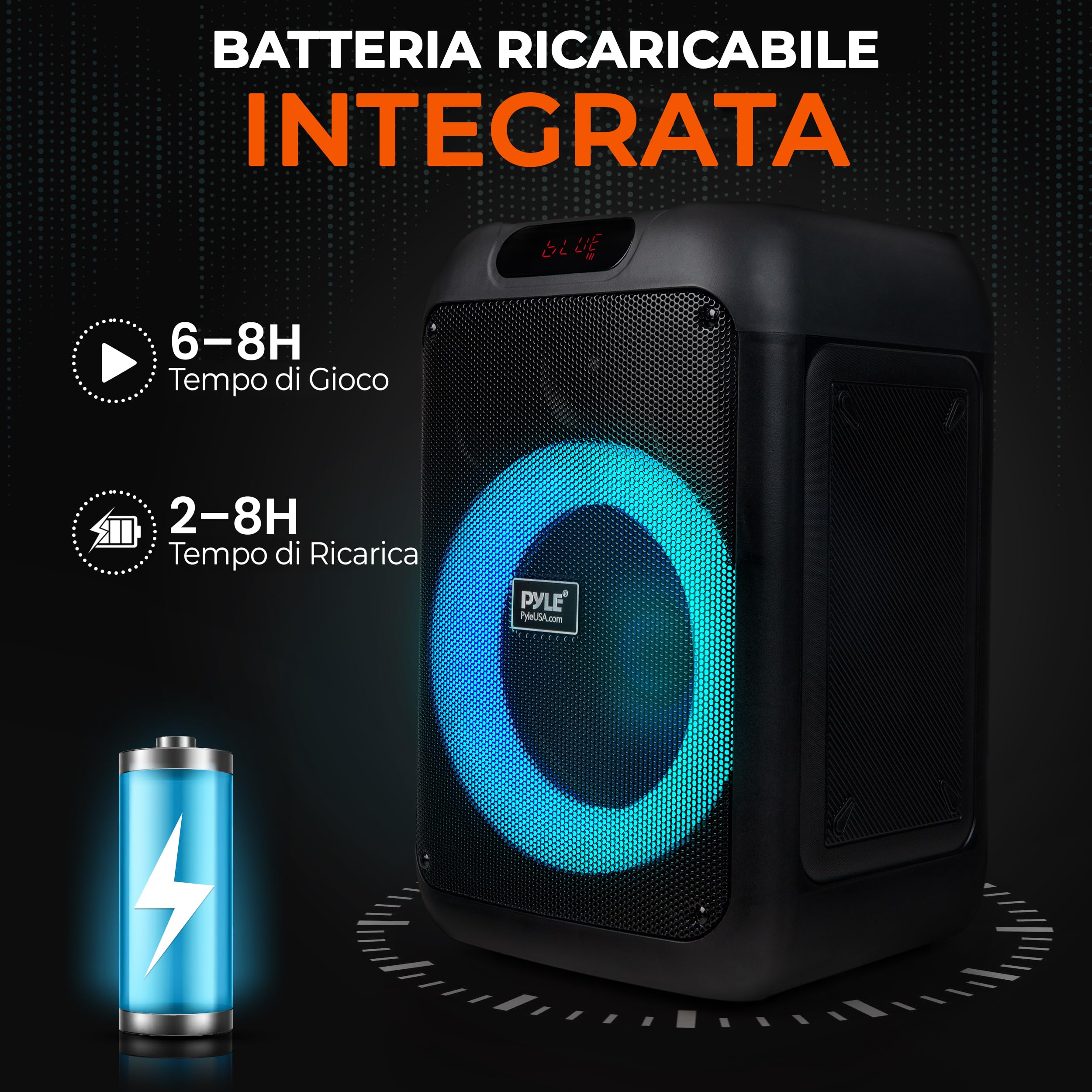 Pyle Cassa Bluetooth Potente, Sistema Stereo Wireless, Altoparlante Bluetooth Portatile con Bassi Potenti e Alti Chiari, 100 Watt