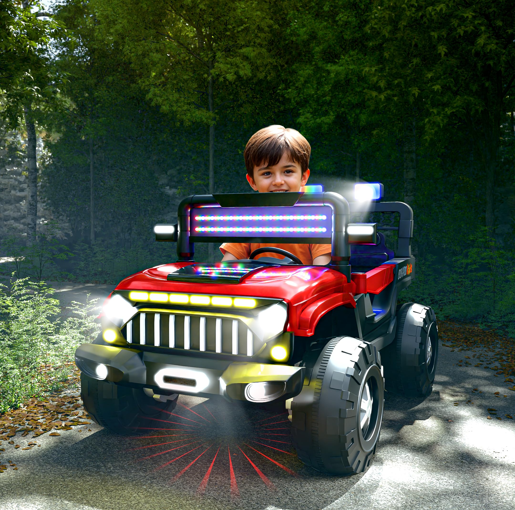 Cockatoo KX-Thar Ride-On Electric Car for Kids, Electric Jeep for Kids to Drive 2 Years 12 with 12V Dual Motor 6V Double Battery Remote Control LED Headlights, Bluetooth Music Lights, Big Wheels, Red-image-20