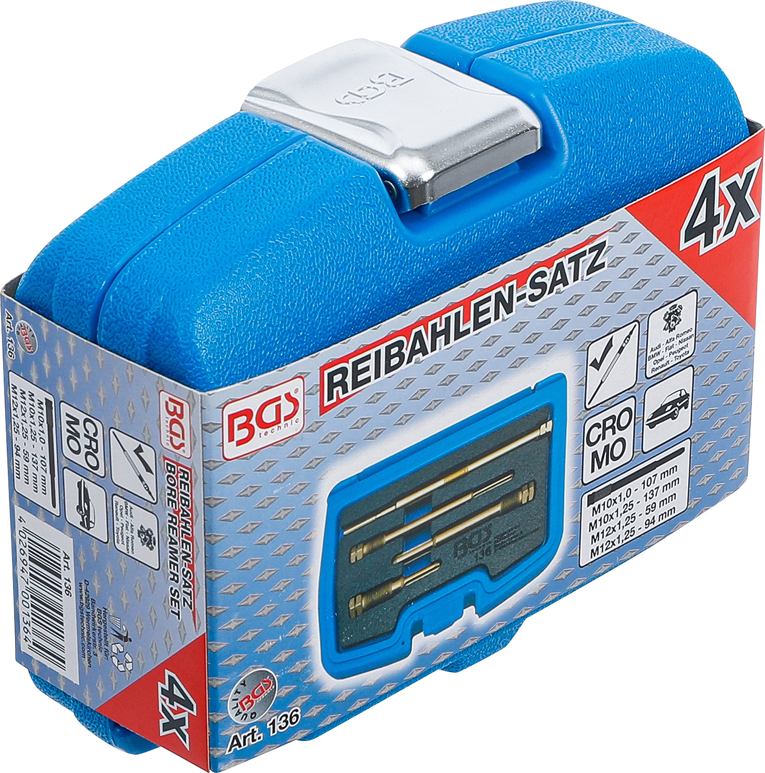 BGS 136 | Jeu d’alésoirs pour alésages de bougies de préchauffage | 4 pièces
