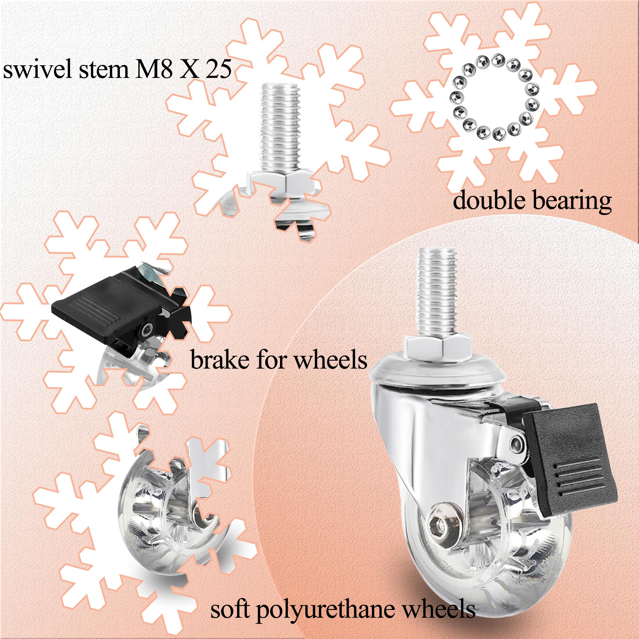 2 Inch Caster Wheels Metric Size M8×25mm Threaded Stem Casters Castors - View #5