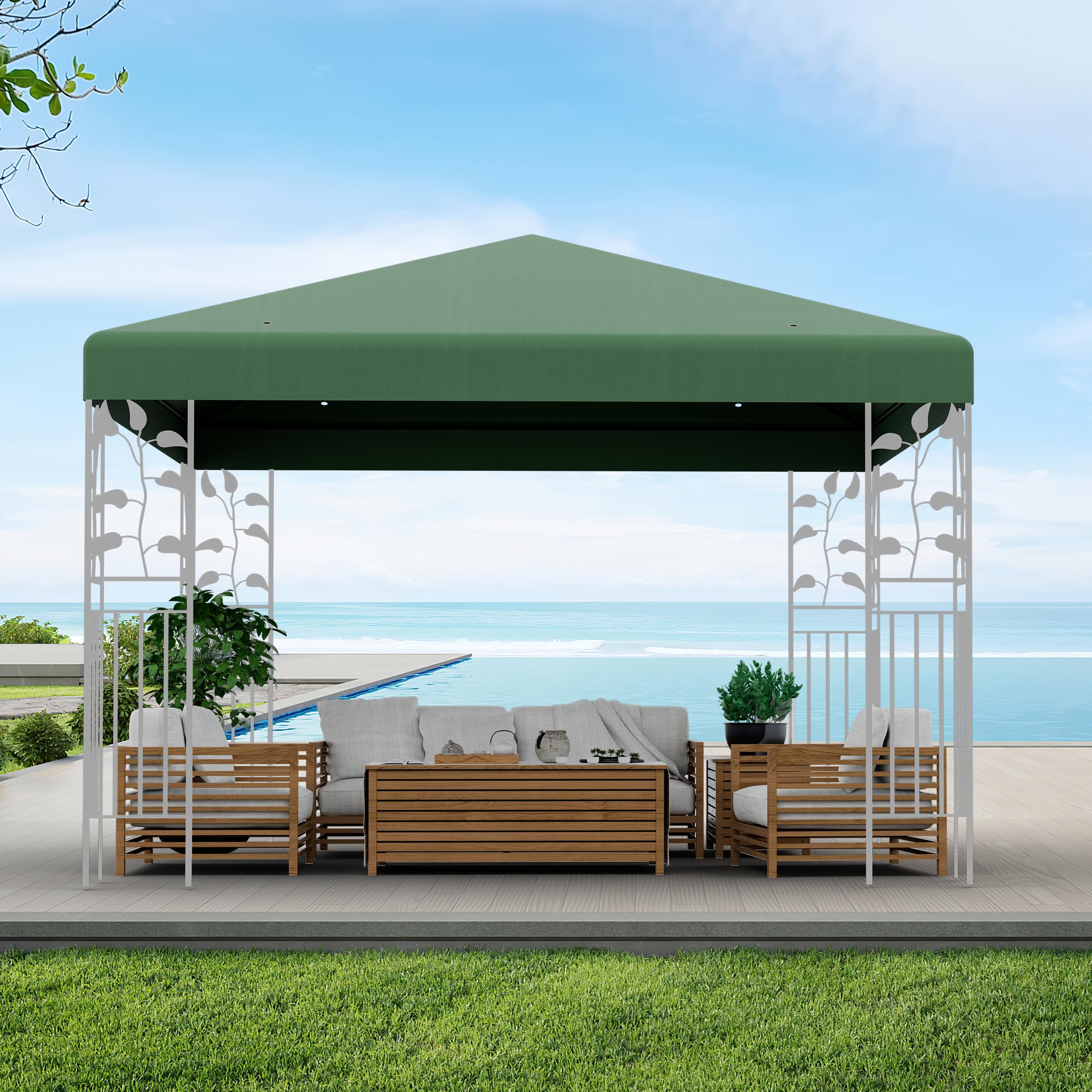 HOMASIS Telo Gazebo 3x3m, Copertura Impermeabile in Poliestere, Tetto Singolo di Ricambio Con Fori di Drenaggio e Chiusure, per Feste, Matrimoni (Verde)