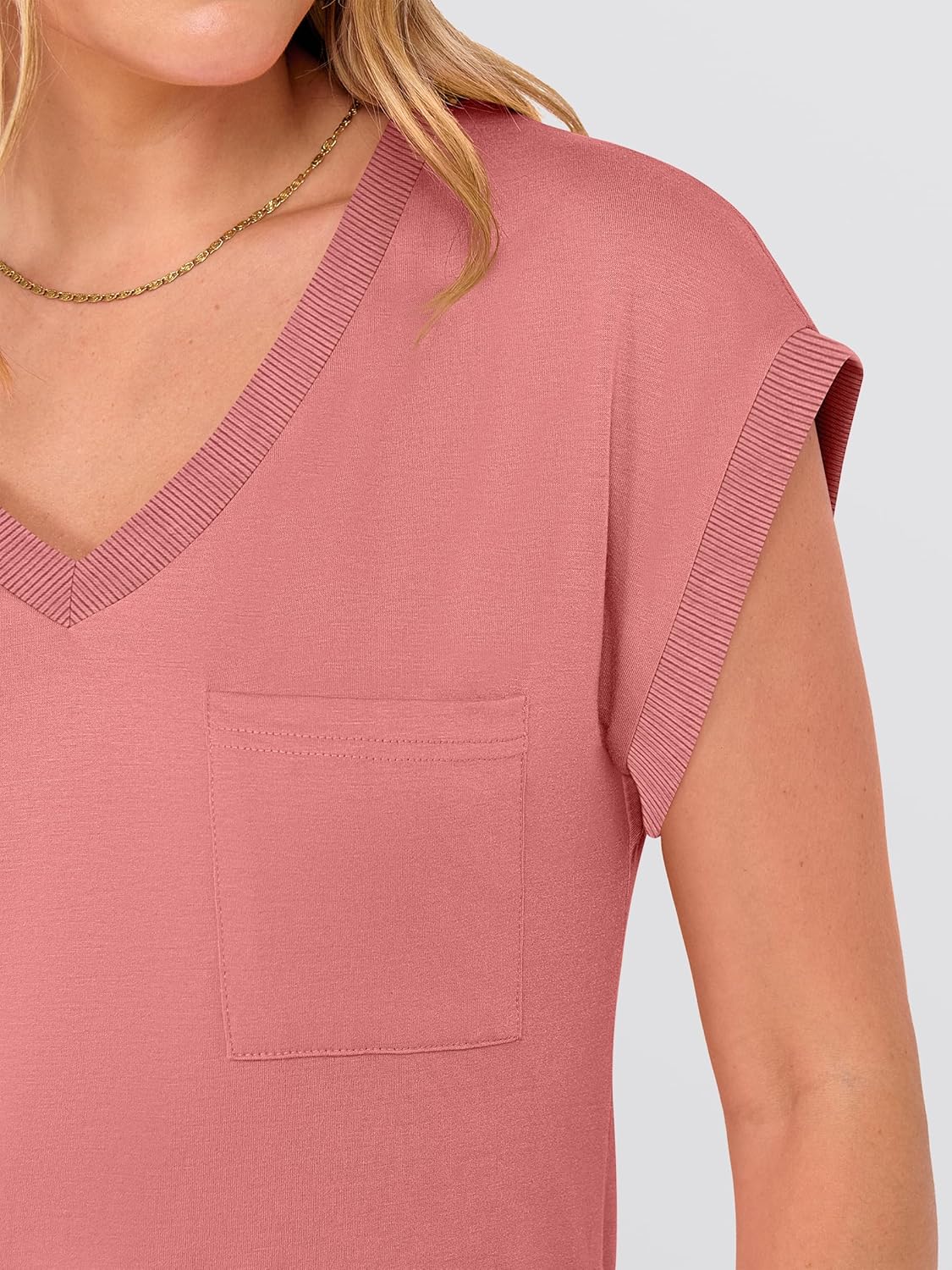 ANRABESS Womens Tops Summer V Neck T Shirts Cap Sleeve Work Dressy Casual Cute Trendy Side Slit Tee with Chest Pocket - Image 6