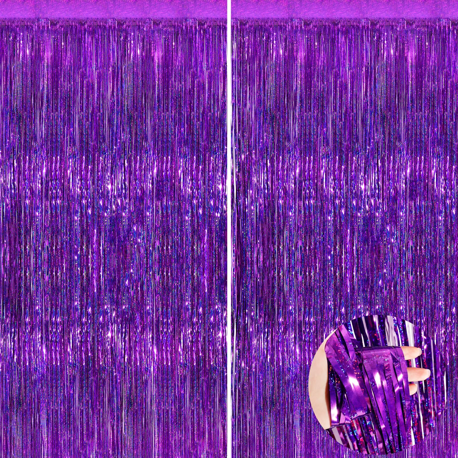 Purple Metallic Tinsel Foil Fringe Curtains Backdrop 2Pack 3.3x8.3Ft Purple Party Streamers for Birthday Party Decorations Halloween Christmas Decors Foil Curtain Backdrop for Bachelorette Wedding
