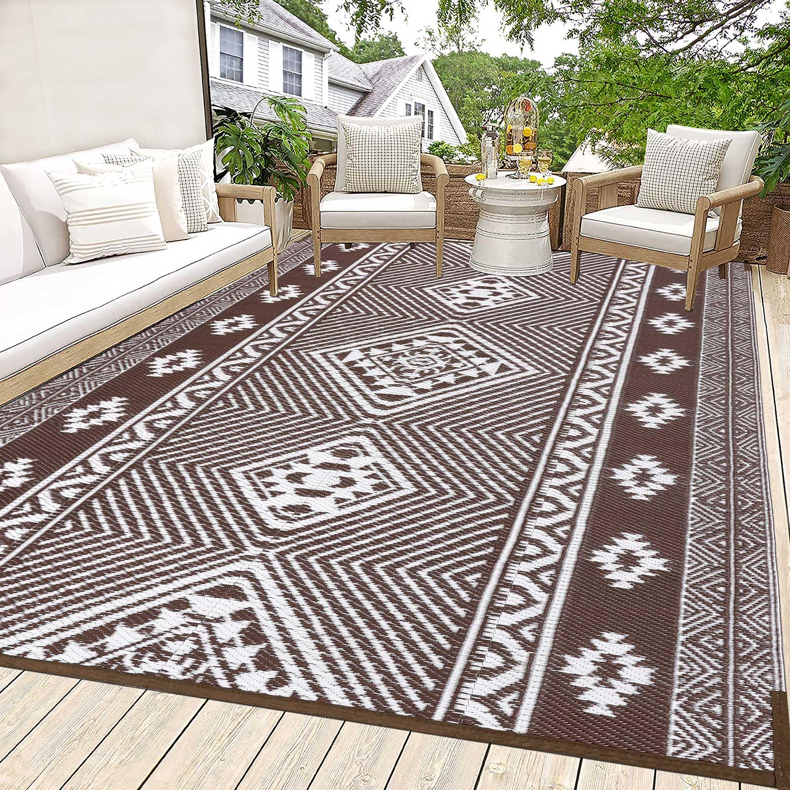 HiiARug Outdoor Rug for Patios Clearance 5'x7' Outdoor Plastic Straw Rug Waterproof Patio Camping Rug Reversible RV Mat Ou...