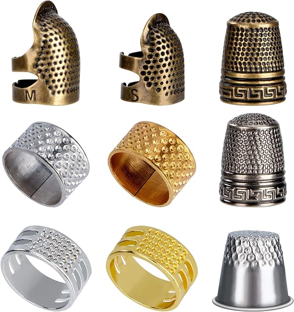 Sewing Thimble Finger Protector, 9pcs Adjustable Fingertip Thimble Copper Shield Protector Guard Finger for Embroidery Needlework Retro Hand Quilting Working
