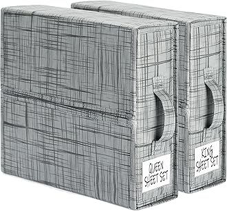 SheetCube 2 Pack Bed Sheet Organizers and Storage, Foldable Bedding Storage Box Container with Window and Label, Linen Closet Organizer Folder for Blanket, Duvet Cover Set, Bed Sheet Set - Grey
