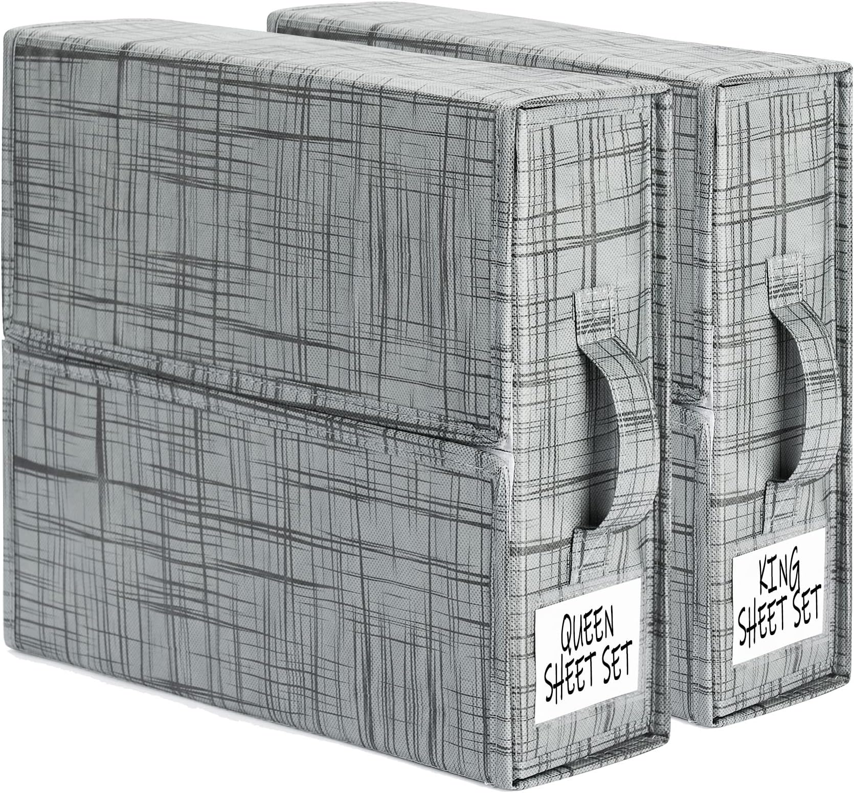 SheetCube 2 Pack Bed Sheet Organizers and Storage, Foldable Bedding Storage Box Container with Window and Label, Linen Closet Organizer Folder for Blanket, Duvet Cover Set, Bed Sheet Set - Grey
