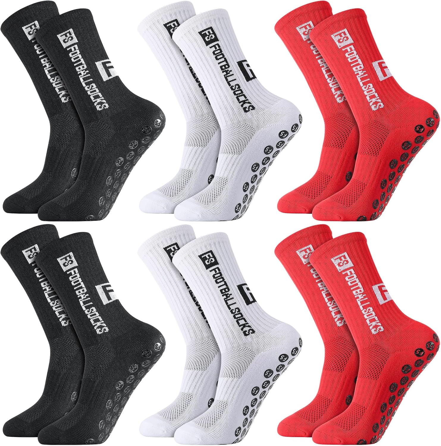 6 Pairs Grip Soccer Socks for Men Anti Slip Athletic Socks Non-Slip Sports Football Basketball Socks with Grip Pads