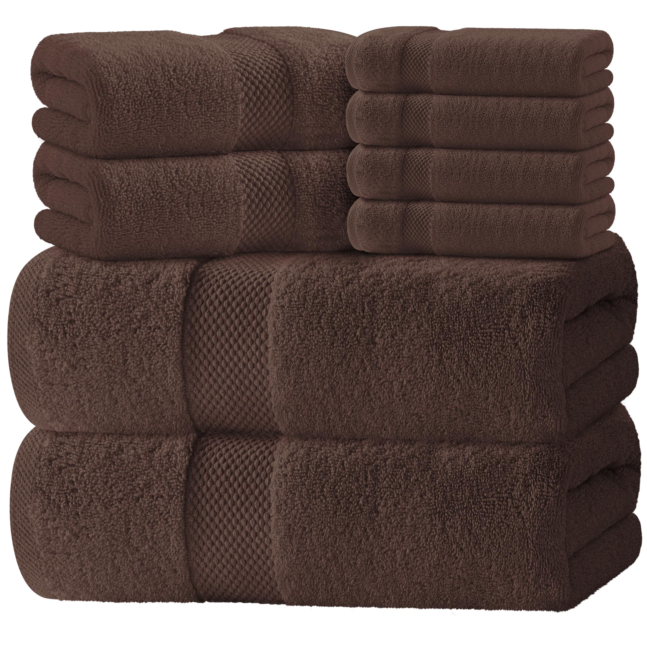 White Classic Luxury Bath Towel Set of 8 Pieces - 100% Turkish Cotton Highly Absorbent Towels for Bathroom, 2 Luxury Bath Towels 700GSM, 2 Hand Towels